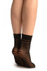 Black Transparent & Opaque Stripes Ankle High Socks
