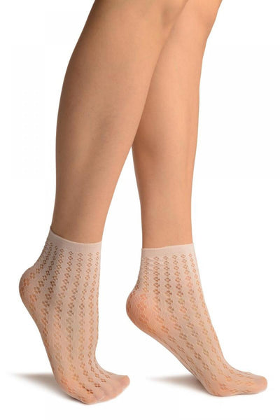 White Four Petals Stripes Lace Socks Ankle High