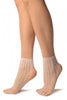 White Four Petals Stripes Lace Socks Ankle High