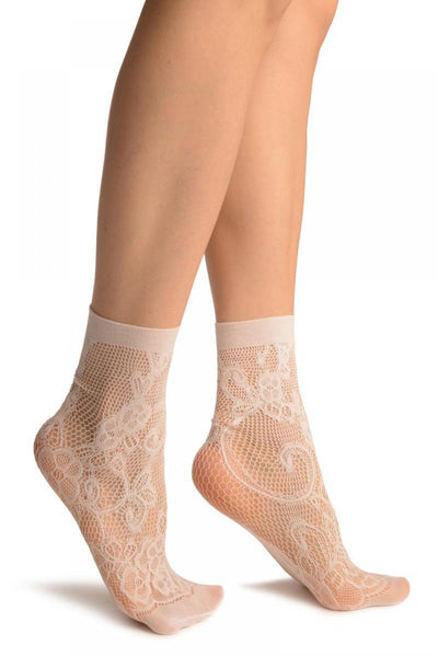 White Violet Flowers Lace Socks Ankle High