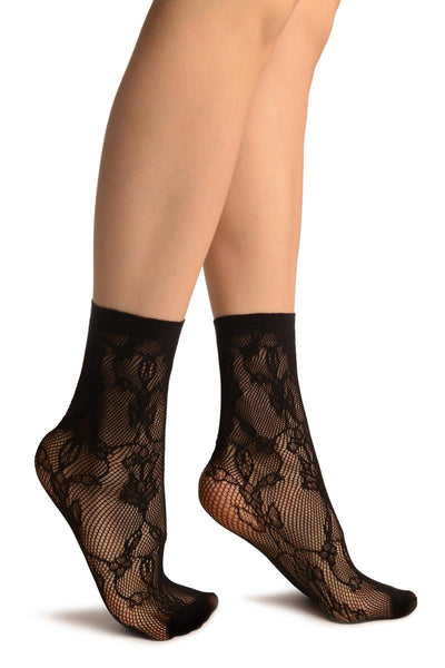 Black Bell Flowers Lace Socks Ankle High