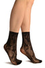 Black Bell Flowers Lace Socks Ankle High
