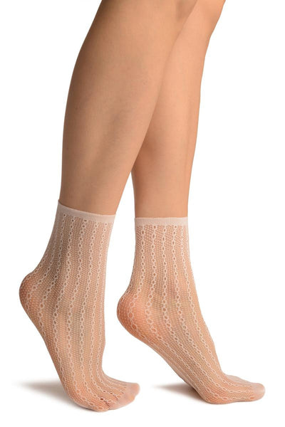 White Keyholes Stripes Lace Socks Ankle High