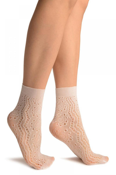 White Swirls & Dimonds Lace Socks Ankle High