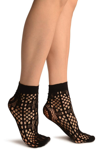 Black Medium Wavy Mesh Lace Socks Ankle High