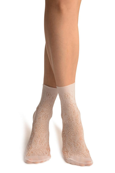 White Large Roses Lace Socks Ankle High