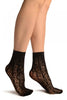 Black Large Roses Lace Socks Ankle High
