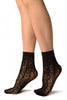 Black Large Roses Lace Socks Ankle High