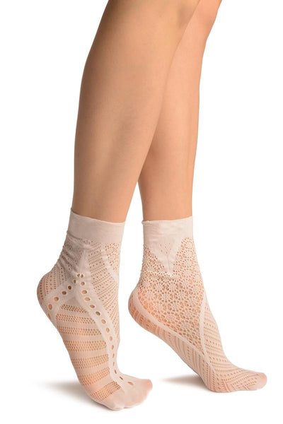 White French Lace Mix Lace Socks Ankle High