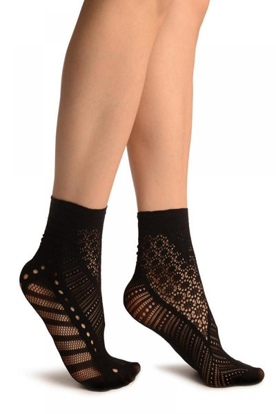 Black French Lace Mix Lace Socks Ankle High
