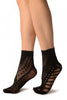 Black French Lace Mix Lace Socks Ankle High