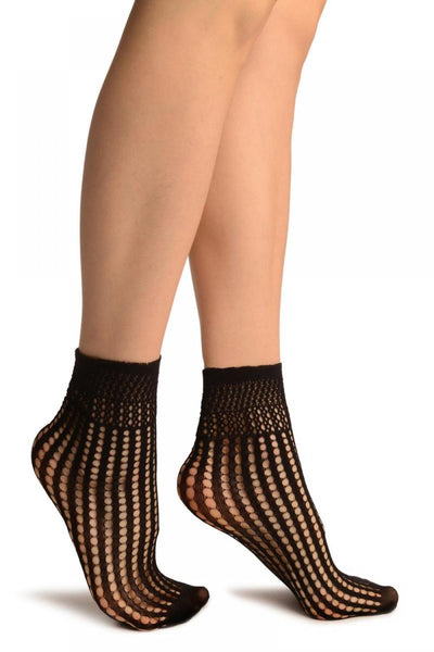 Black Pearly Stripes Mesh Socks Ankle High