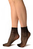 Black Pearly Stripes Mesh Socks Ankle High