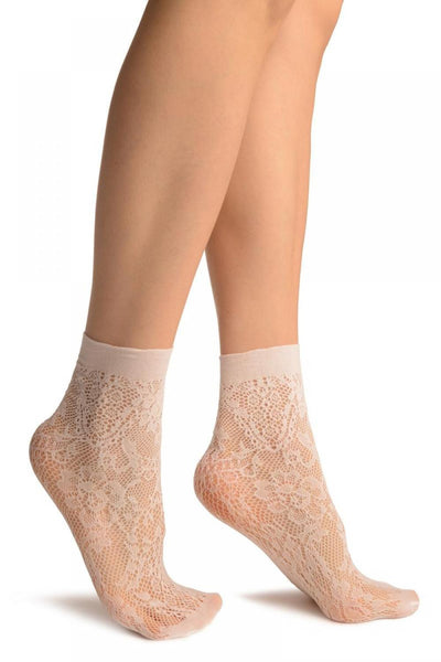 White Pearls & Flowers Lace Socks Ankle High
