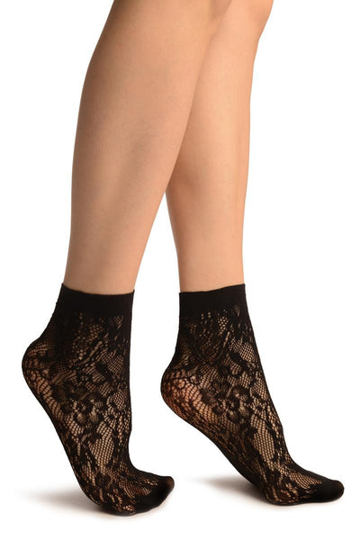Black Pearls & Flowers Lace Socks Ankle High