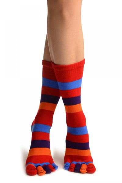 Rainbow Stripes & Printed Smiles Ankle High Toe Socks