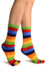 Red, Green & Blue Stripes & Printed Smiles Ankle High Toe Socks