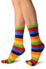 Red, Green & Blue Stripes & Printed Smiles Ankle High Toe Socks