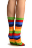 Red, Green & Blue Stripes & Printed Smiles Ankle High Toe Socks