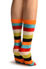 Red, Green & White Stripes & Printed Smiles Ankle High Toe Socks