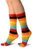 Red, Green & Yellow Stripes & Printed Smiles Ankle High Toe Socks
