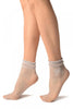 Grey With Dots & Bow Comfort Top Ankle High Socks