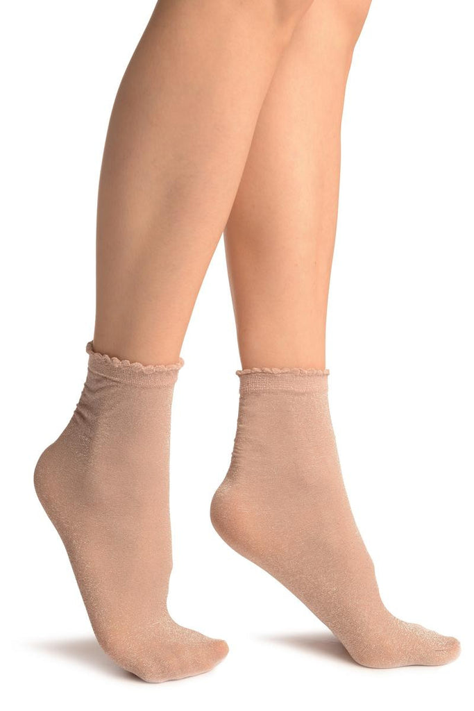 Powder Rose With Lurex Comfort Top Ankle High Socks