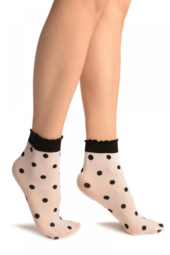 White With Black Woven Polka Dots Ankle High Socks