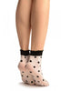 White With Black Woven Polka Dots Ankle High Socks