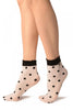 White With Black Woven Polka Dots Ankle High Socks