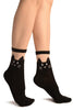 Black With Cat Face Invisible Top Ankle High Socks