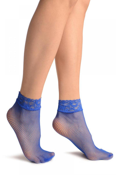 Blue Fishnet Comfort Top Ankle High Socks