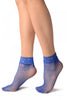 Blue Fishnet Comfort Top Ankle High Socks