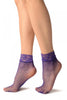 Purple Fishnet Comfort Top Ankle High Socks