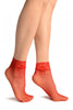 Red Fishnet Comfort Top Ankle High Socks