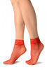 Red Fishnet Comfort Top Ankle High Socks