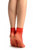 Red Fishnet Comfort Top Ankle High Socks