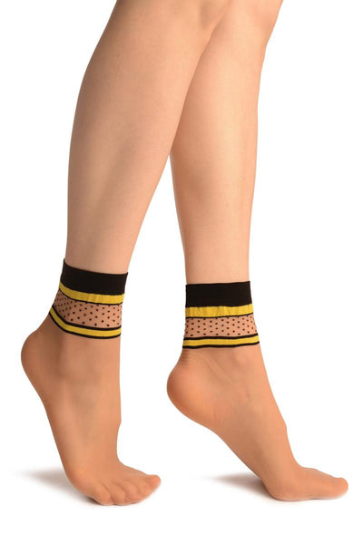 Beige With Yellow Stripes & Black Dots Ankle High Socks