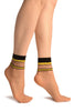 Beige With Yellow Stripes & Black Dots Ankle High Socks