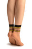 Beige With Yellow Stripes & Black Dots Ankle High Socks