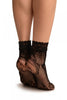 Black Gladiolus Flowers Lace Ankle High Socks