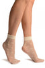 Cream With Hearts Ankle High Socks