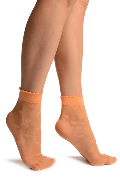 Peach With Hearts Ankle High Socks