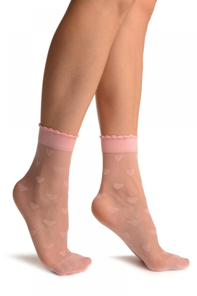 Pink With Hearts Ankle High Socks