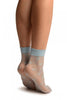 Blue With Hearts Ankle High Socks