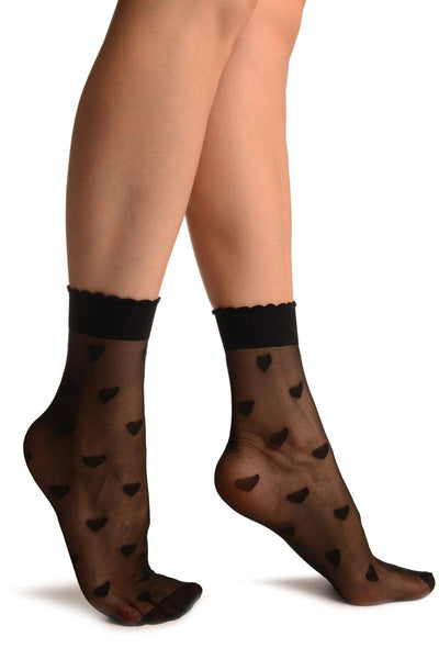 Black With Hearts Ankle High Socks