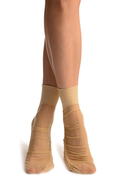 Beige Sheer & Opaque Sides Ankle High Socks