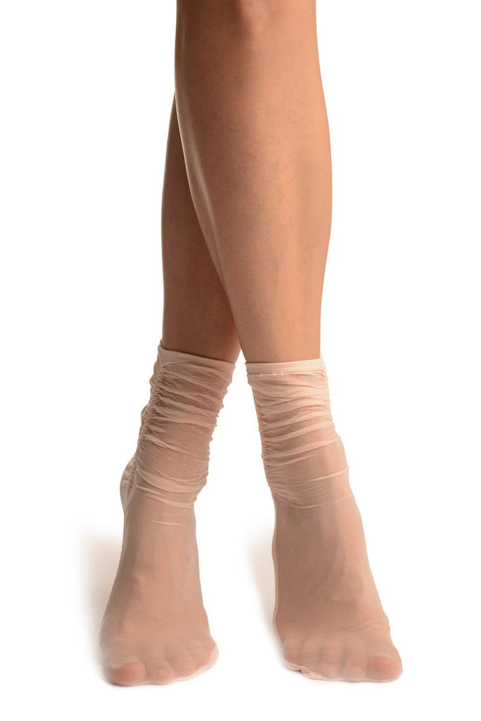 Powder Pink Sheer & Opaque Sides Ankle High Socks