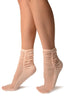 Powder Pink Sheer & Opaque Sides Ankle High Socks