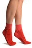 Red Sheer & Opaque Sides Ankle High Socks